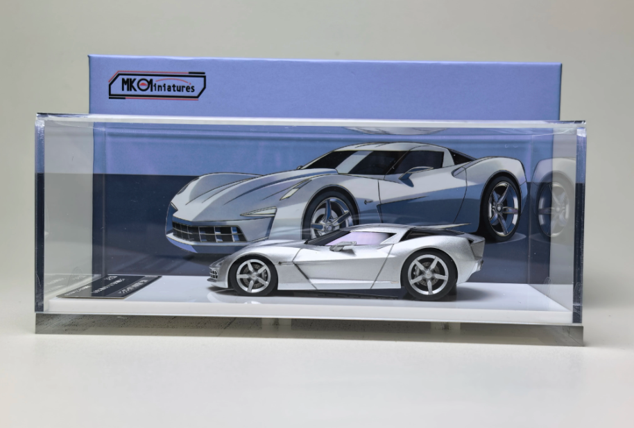 MK Miniatures 1:64 Corvette C7 Stingray Concept Sideswipe Silver Resin Model