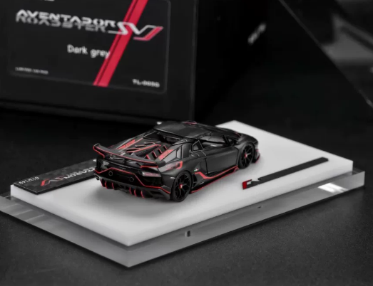 Tardis 1/64 Lamborghini Aventador SVJ Roadster Black Red Livery Model