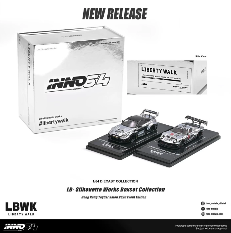 INNO64 1/64 LB-Silhouette Works Miura GT and 35GT-RR Chrome Silver Boxset