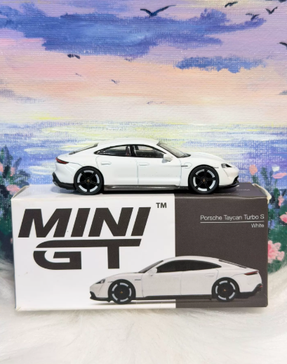 MINI GT 1/64 No.218 Porsche Taycan Turbo S White Diecast Model