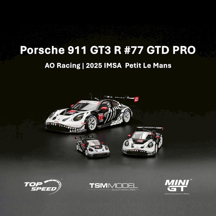 MINI GT 1/64 Porsche 911 GT3 R #77 AO Racing Skeleton Rexy