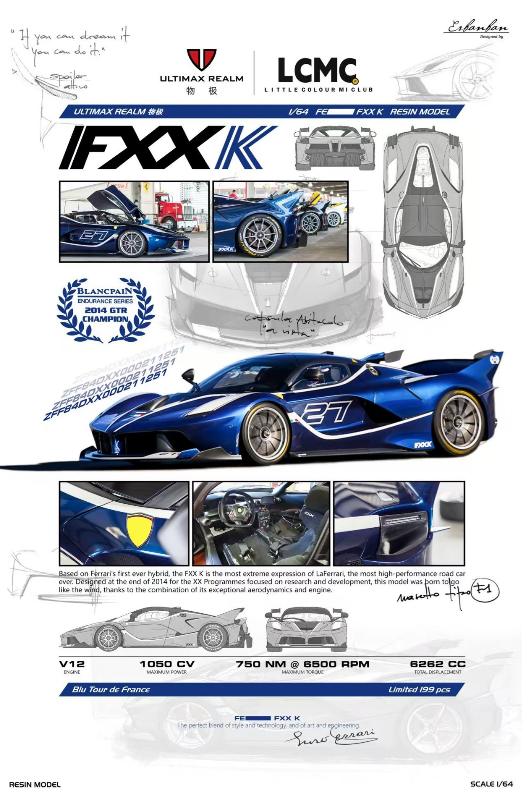 Ultimax Realm 1/64 Ferrari FXX-K Blu Tour de France 27 Limited 199