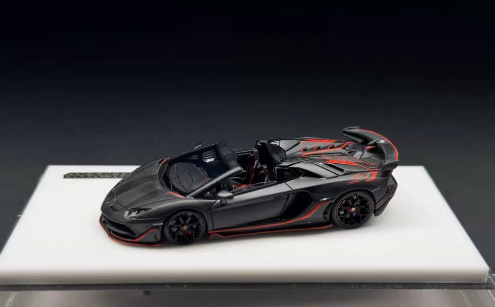 Tardis 1/64 Lamborghini Aventador SVJ Roadster Black Red Livery Model