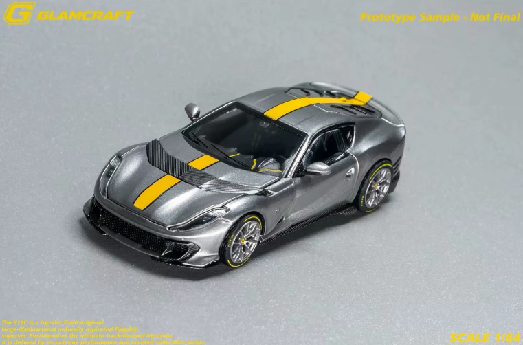 Glamcraft 1/64 Ferrari 812 Competizione Silver Grey Yellow