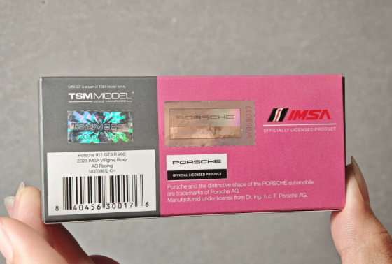 MINI GT 872 Porsche 911 GT3 R AO Racing Pink Dino IMSA 2023