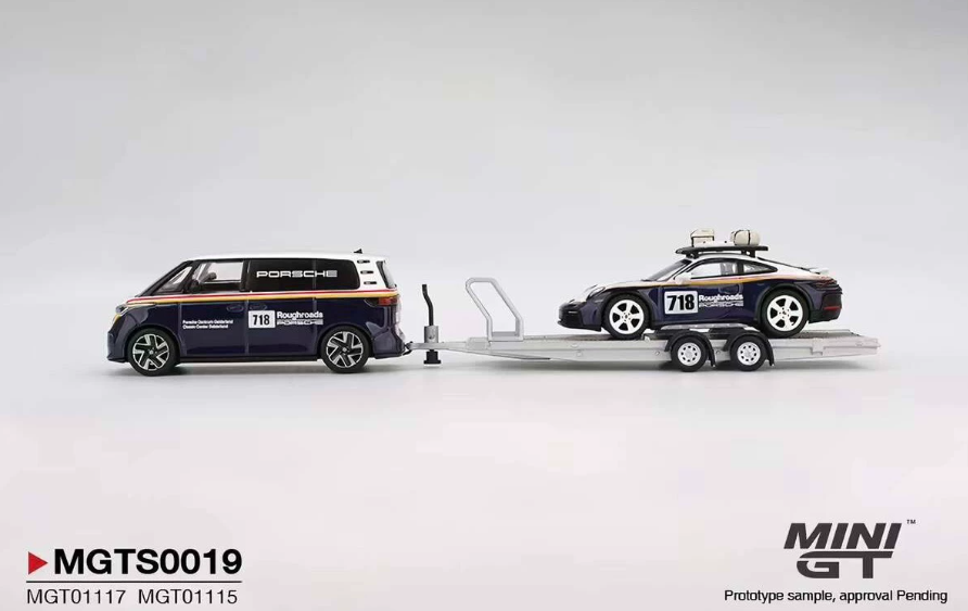 MINI GT MGTS0019 Porsche 911 Dakar VW ID Buzz Trailer Set 1/64