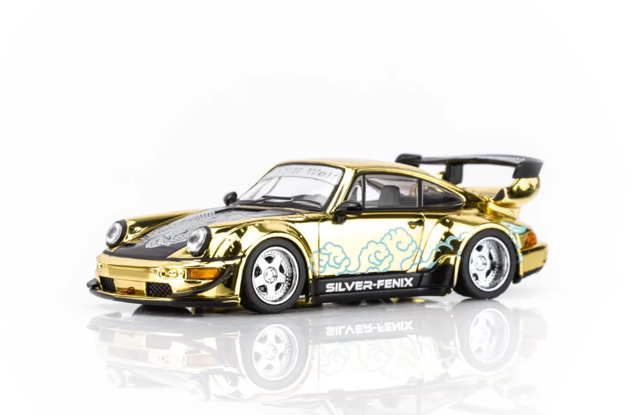 MOTORHELIX 1/64 RWB Porsche 964 SILVER-FENIX Gold Chrome LE