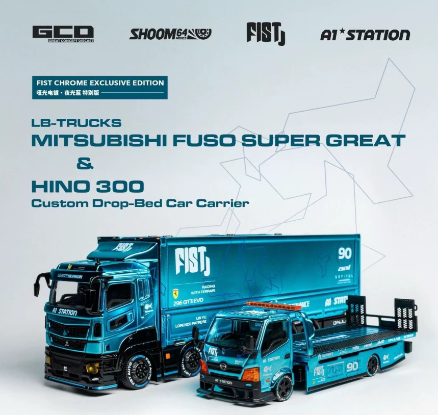 GCD 1/64 Fuso Super Great Hino 300 FIST Luminous Blue Set Foshan