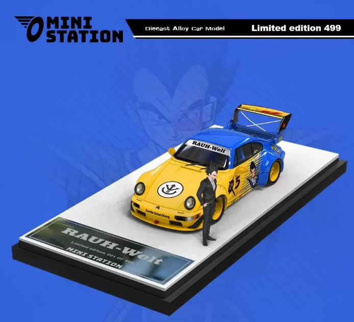 Mini Station 1/64 Porsche 911 RWB964 Dragon Ball Vegeta Figure Alloy Car