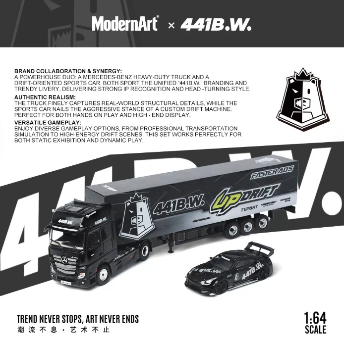 ModernArt x 441B.W. 1/64 Mercedes-Benz Actros & Nissan GT-R R35 Set