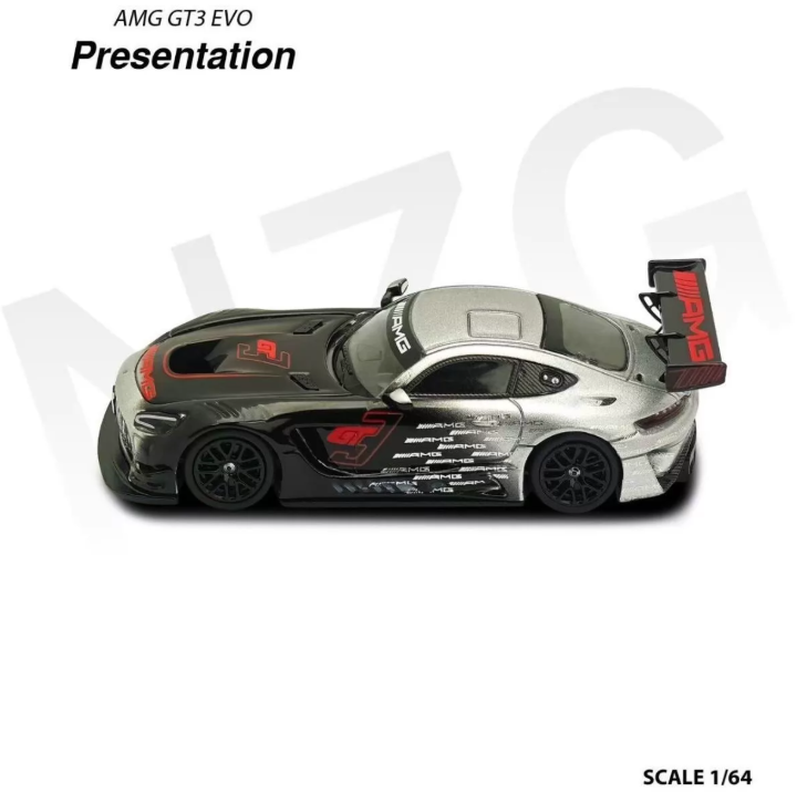 KILO Works x NZG 1/64 Mercedes-AMG GT3 EVO Presentation Black Silver