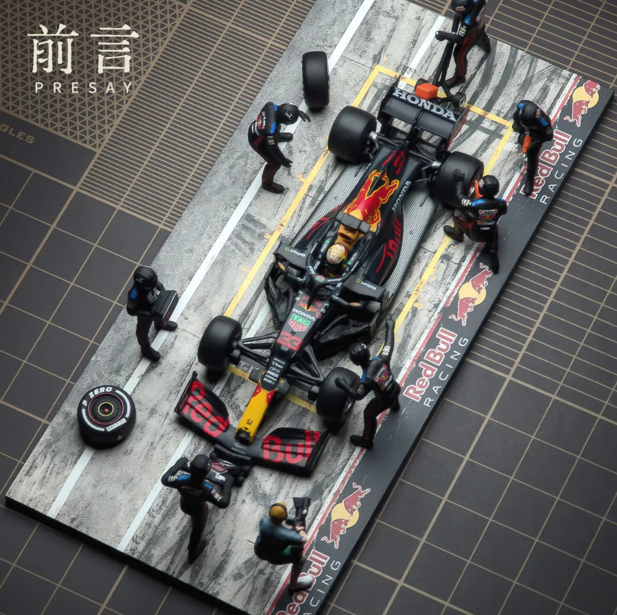 PRESAY 1/64 Red Bull Racing Pit Crew 7+1 Diorama Set