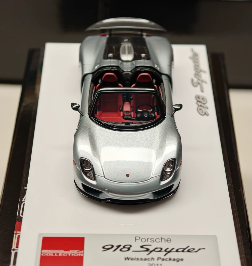 Makeup 1/43 Porsche 918 Spyder Weissach Rhodium Silver Red EM812D