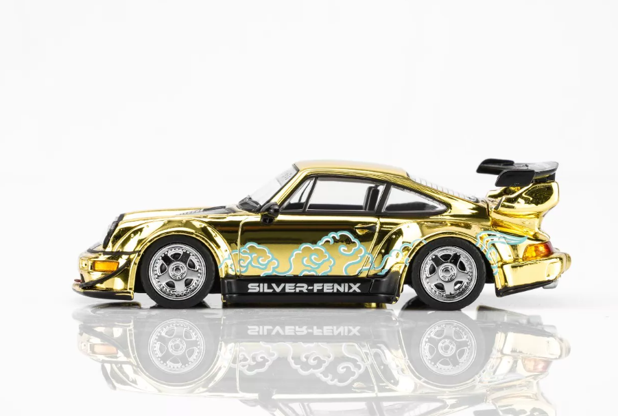 MOTORHELIX 1/64 RWB Porsche 964 SILVER-FENIX Gold Chrome LE