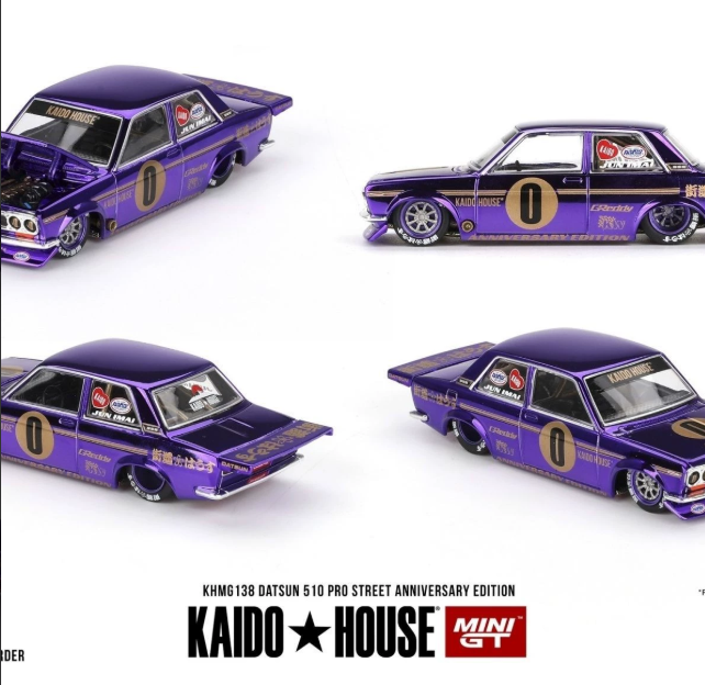 MINI GT Kaido House 1/64 Datsun 510 Pro Street Chrome Purple