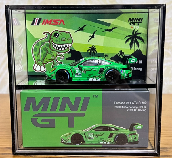 MINI GT Porsche 911 GT3 R 80 2023 IMSA Green Dino Museum 1/64
