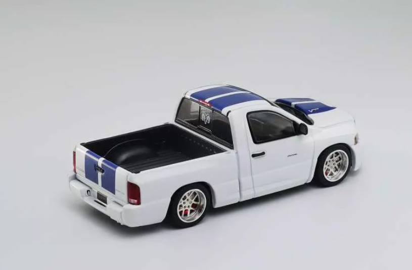 GCD Shoom 1/64 Dodge RAM SRT-10 Pickup White Blue Stripe Diecast Model