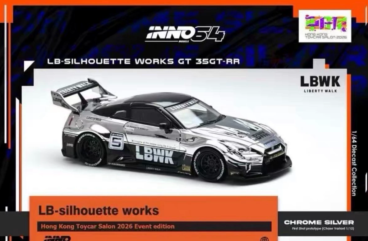 INNO64 1/64 LB-Silhouette Works GT-R R35 Chrome Silver HK Show 2026