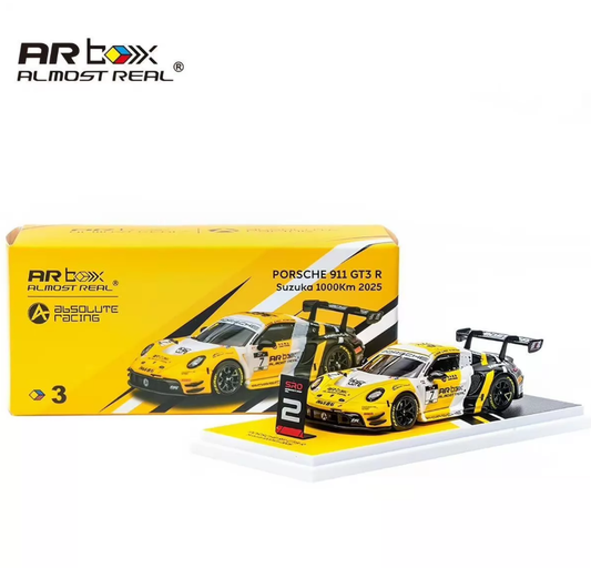AR BOX 1/64 Porsche 911 GT3 R Suzuka 1000Km 2025 Yellow Black #7