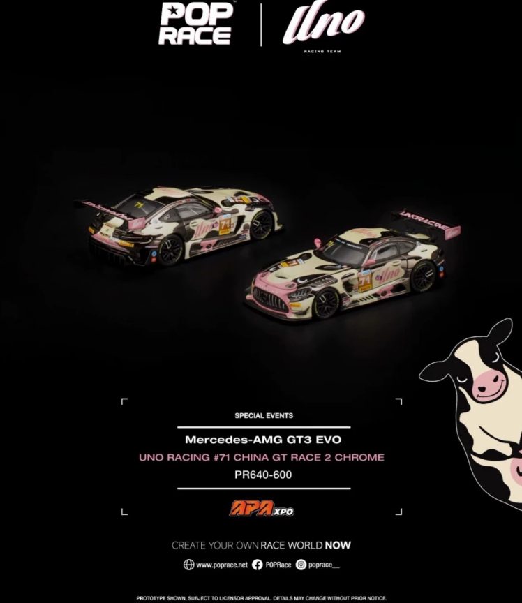 POPRACE 1/64 AMG GT3 EVO UNO Momo Mumu Foshan APA 2 Car Set