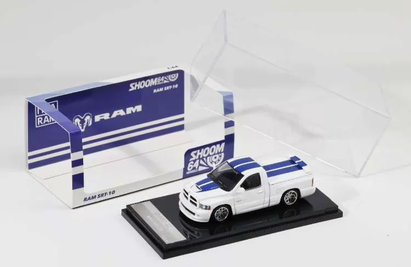 GCD Shoom 1/64 Dodge RAM SRT-10 Pickup White Blue Stripe Diecast Model