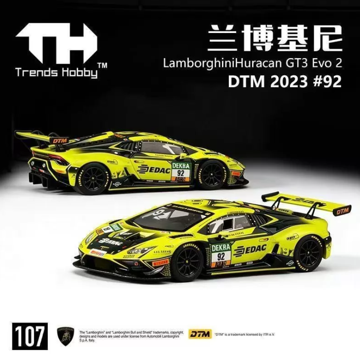 TH 1/64 Lamborghini Huracán GT3 EVO2 DTM 2023 #92 Diecast Model