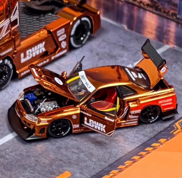 MOTORHELIX 1/64 Nissan Skyline ER34 LB Orange Chrome Toy Expo