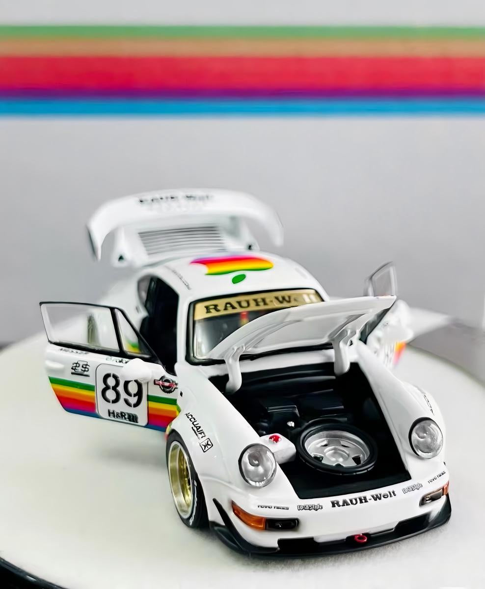 PGM 1:64 Porsche 964 RWB White Apple Round Box Deluxe Alloy Model
