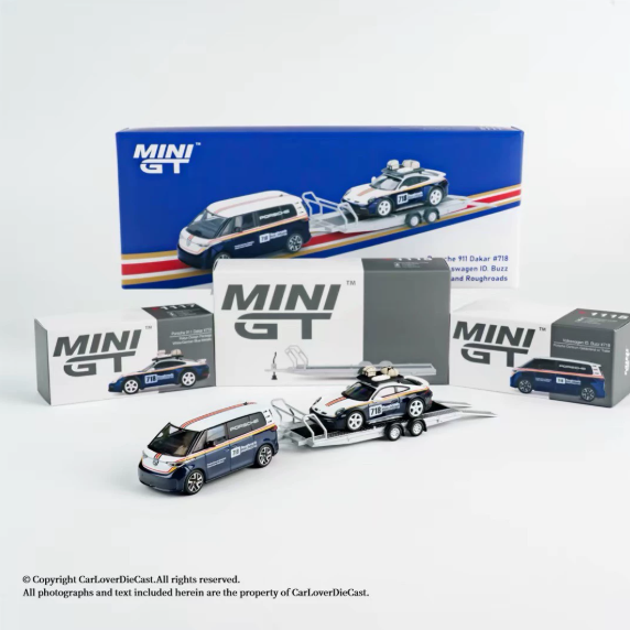 MINI GT MGTS0019 Porsche 911 Dakar VW ID Buzz Trailer Set 1/64