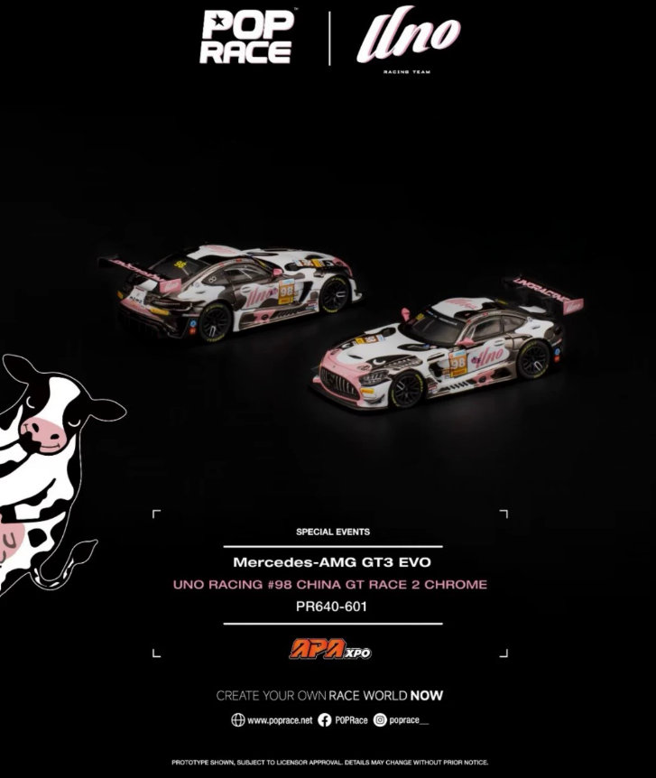 POPRACE 1/64 AMG GT3 EVO UNO Momo Mumu Foshan APA 2 Car Set