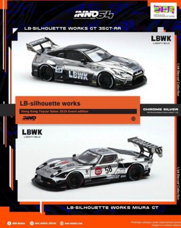 INNO64 1/64 LB-Silhouette Works Miura GT and 35GT-RR Chrome Silver Boxset